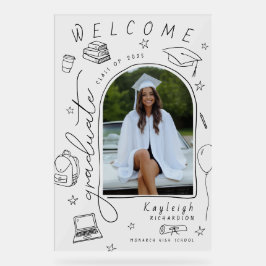 レトロハンドドロー写真卒業へようこそ アクリルサイン