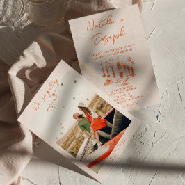 レトロハンドドロー明カラフルるいおもしろい結婚写真 招待状