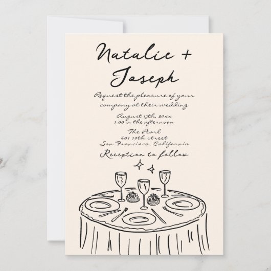 レトロハンドドロー書ドおもしろい予測できな写真結婚の 招待状 (正面)