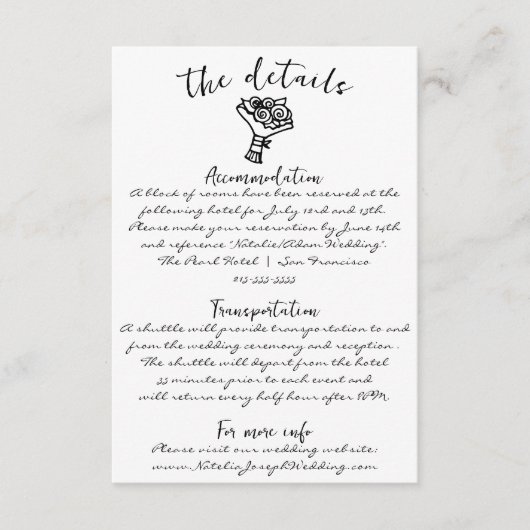 レトロハンドドロー書ドユニークの結婚詳細 エンクロージャーカード (正面)