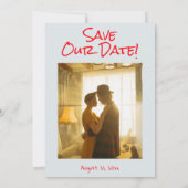 レトロハンドドロー書ド赤予測できな写真結婚の セーブザデート (裏面)