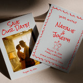 レトロハンドドロー書ド赤予測できな写真結婚の セーブザデート