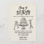 レトロハンドドロー書ド30誕生日 招待状 (正面/裏面)