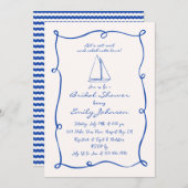 レトロハンドドロー航海のド帆船ブライダルシャワー 招待状 (正面/裏面)