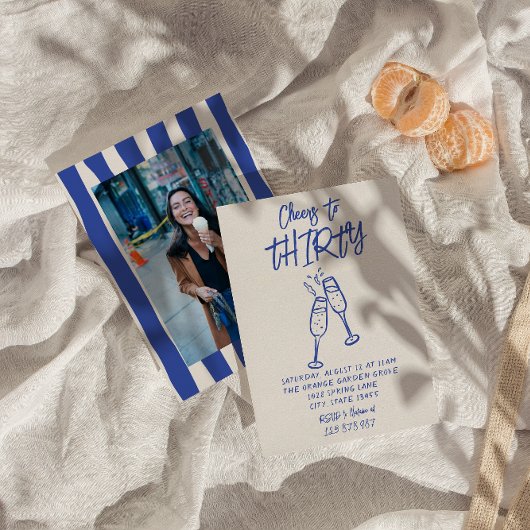 レトロハンドドロー30応援へフォト誕生日 招待状