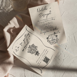 レトロハンド書ロンQRコー結婚ド 招待状