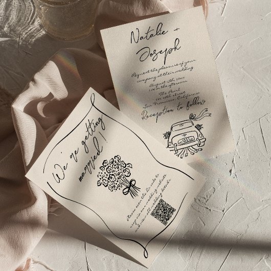 レトロハンド書ロンQRコー結婚ド 招待状