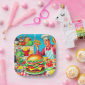 レトロハンバーガー漫画イラストレーション ペーパープレート (パーティー)