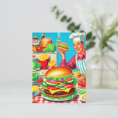 レトロハンバーガー漫画イラストレーション ポストカード (スタンド正面)