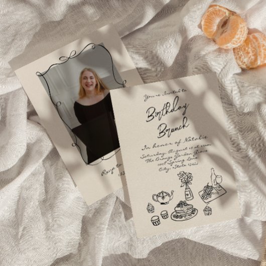 レトロハン書ド写真描誕生日ブランチ 招待状