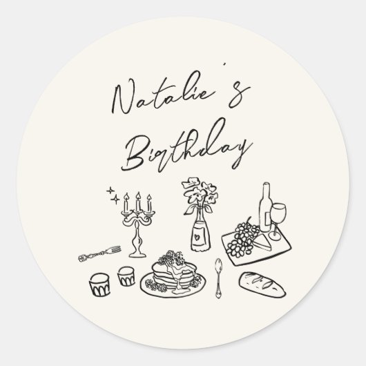 レトロハン書ド描食器誕生日ディナー ラウンドシール (正面)
