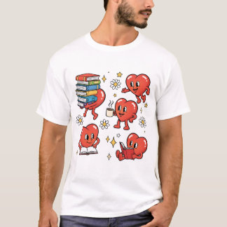 レトロハートの本好き Tシャツ
