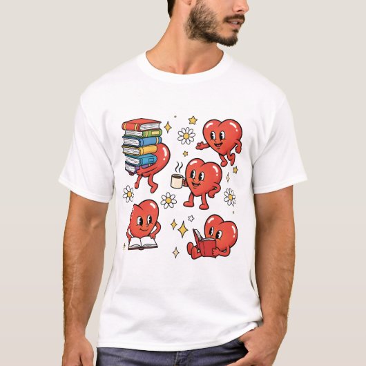 レトロハートの本好き Tシャツ (正面)