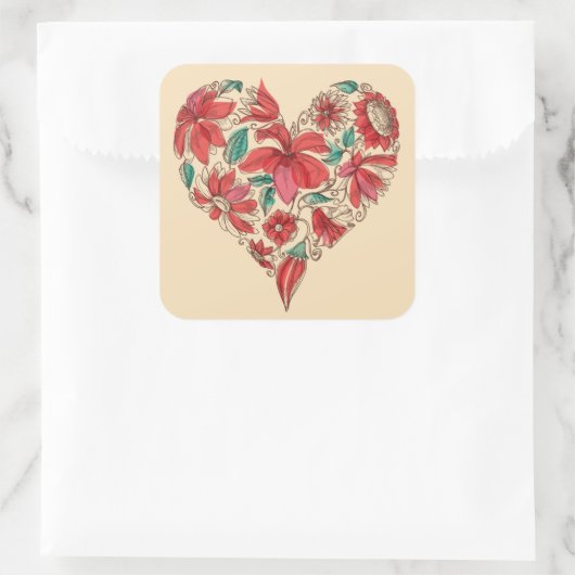 レトロハートの花の愛のシンボル スクエアシール (バッグ)