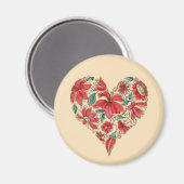 レトロハートの花の愛のシンボル マグネット (正面/裏面)