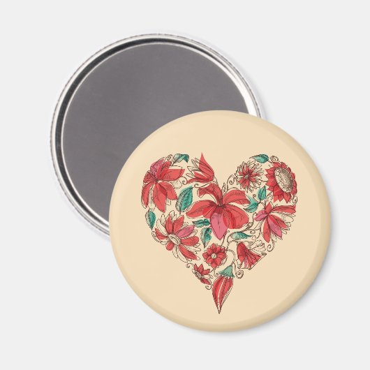 レトロハートの花の愛のシンボル マグネット (正面/裏面)