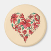 レトロハートの花の愛のシンボル マグネット (正面)