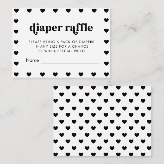 レトロハートシンプルベビーシャワーおむつラッフルカード エンクロージャーカード (正面/裏面)