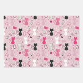 レトロハート猫と水玉模様 ラッピングペーパーシート (正面)