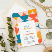 レトロハーフサークルホタテ半世紀半ば赤ちゃんシャワー 招待状