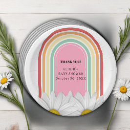 レトロハーフデイジーベビーシャワー ペーパープレート