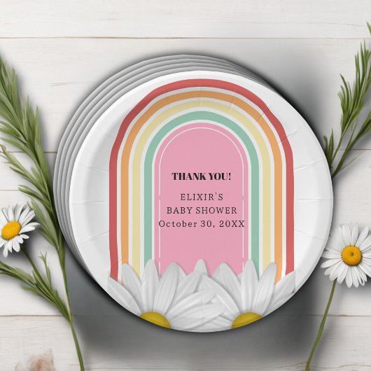 レトロハーフデイジーベビーシャワー ペーパープレート