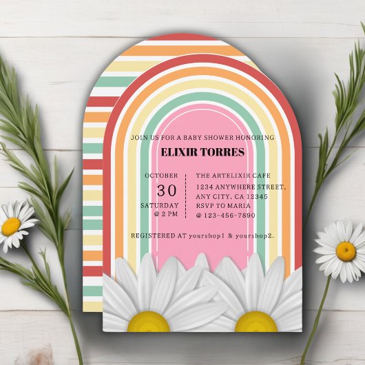 レトロハーフデイジーベビーシャワー 招待状