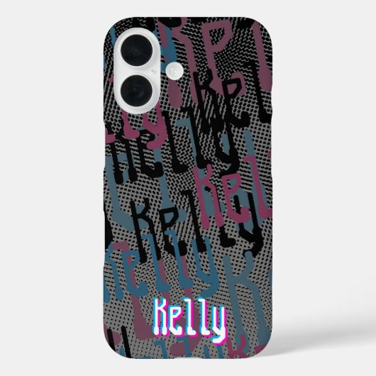 レトロハーフトーンピンクとブルーの名前コラージュ Case-Mate iPhoneケース (裏面)