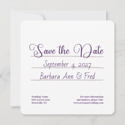 レトロバイオレットビーブスカセットテープ、スクエア セーブザデート (裏面)