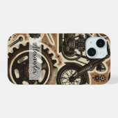 レトロバイクとギアの電話ケース iPhone 15ケース (裏面横)