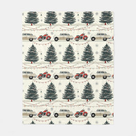 レトロバイクのクリスマス ロードナイト フリースブランケット