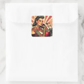 レトロバイクもしくは自転車に乗る人のピンアップ スクエアシール (バッグ)