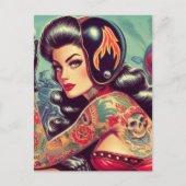 レトロバイクもしくは自転車に乗る人ガール ポストカード (正面)