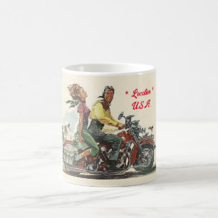 レトロバイク乗りヴィンテージスタイル パーソナライズされた コーヒーマグカップ