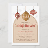 レトロバウブルオーナメントクリスマスブライダルシャワーレッド 招待状 (正面)