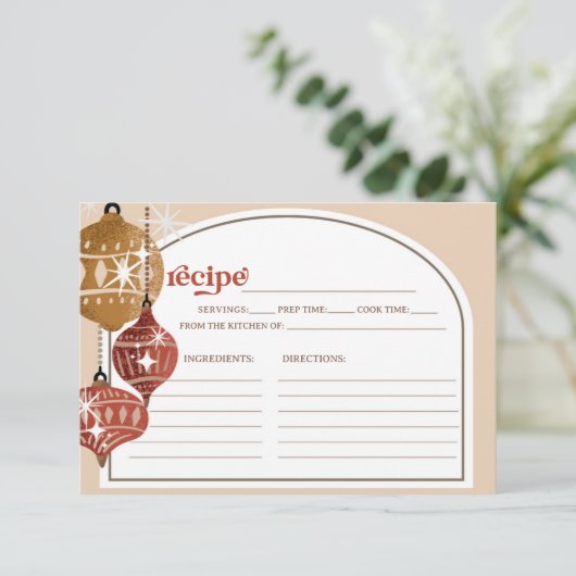 レトロバウブルオーナメントクリスマスブライダルレシピレッド エンクロージャーカード (スタンド正面)