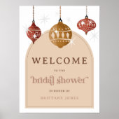 レトロバウブルクリスマスブライダルシャワーウェルカムサイン ポスター (正面)
