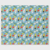 レトロバグ虫イラストレーションライトブルー ラッピングペーパー (フラット)