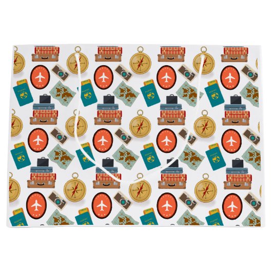 レトロバケーショントラベルをテーマにした抱き枕 ラージペーパーバッグ (正面)