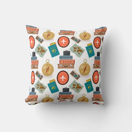 レトロバケーショントラベルテーマ クッション (正面)
