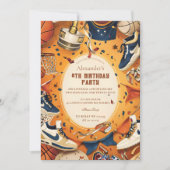 レトロバスケットボールコート誕生日 招待状 (正面)