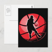 レトロバスケットボール選手ボール ポストカード (正面/裏面)