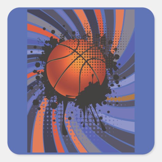 レトロバスケッ遊トボールスポーツスクエアステッカー スクエアシール (正面)