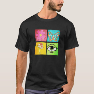 レトロバタフライグルービーデイジーフラワーキノコ目T Tシャツ