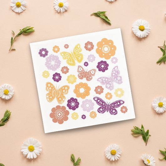 レトロバタフライバースデーパーティー スタンダードカクテルナプキン