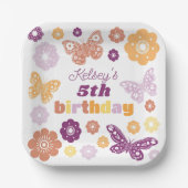 レトロバタフライバースデーパーティー ペーパープレート (正面)