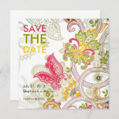 レトロバタフライフローラ保存日付 セーブザデート (正面/裏面)