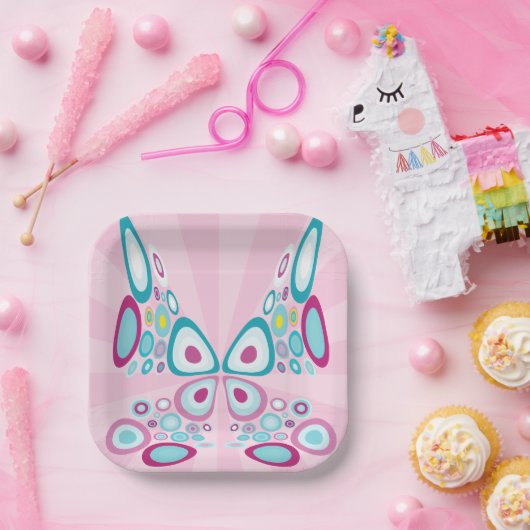 レトロバタフライ抽象芸術アポップ・アートのート ペーパープレート (パーティー)