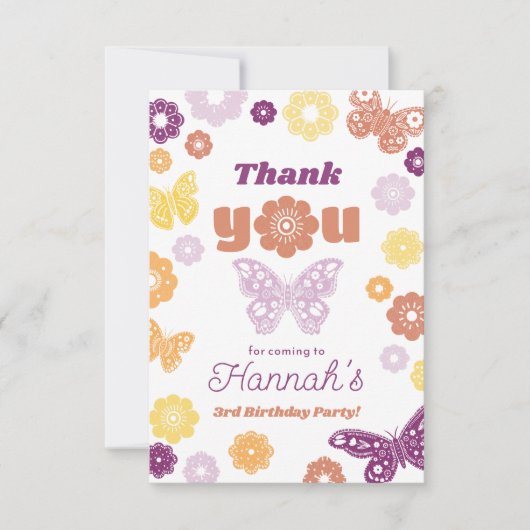 レトロバタフライ誕生日とメッセージありがとう カード (正面)