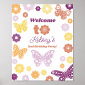 レトロバタフライ誕生日ようこそ印刷可能 ポスター (正面)
